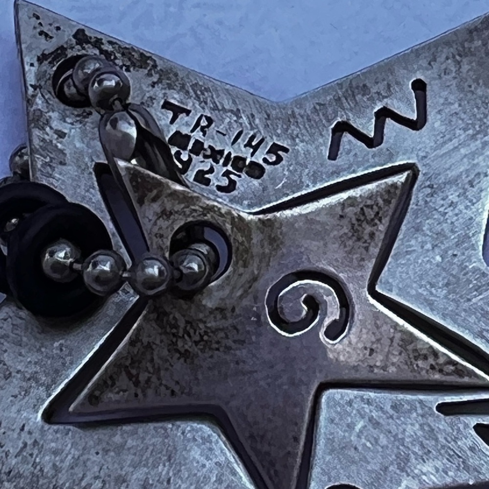 925 pendant open star tribal marked  TR-145 Silver double Pendant 2” 13 grams - Picture 8 of 9